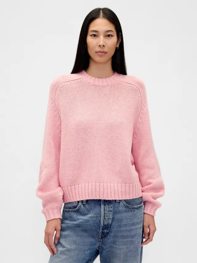 Relaxed Saddle-Sleeve Crewneck Πουλόβερ Blush pink