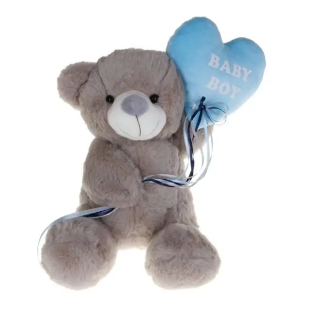 Much Toys & Gifts Αρκουδάκι Λούτρινο 25cm Γκρι Με Σιελ Μπαλόνι Καρδιά J252516