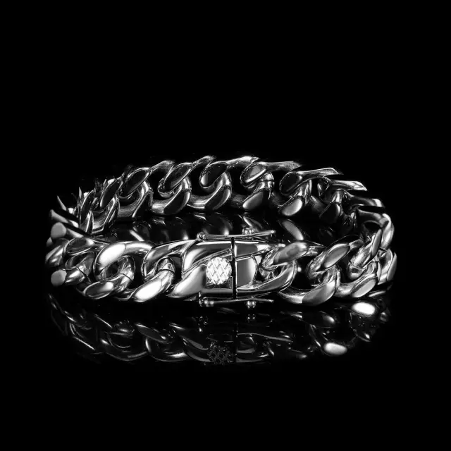 12mm Ασημί Chain Βραχιόλι Ανοξείδωτο Ατσάλι 19cm 3