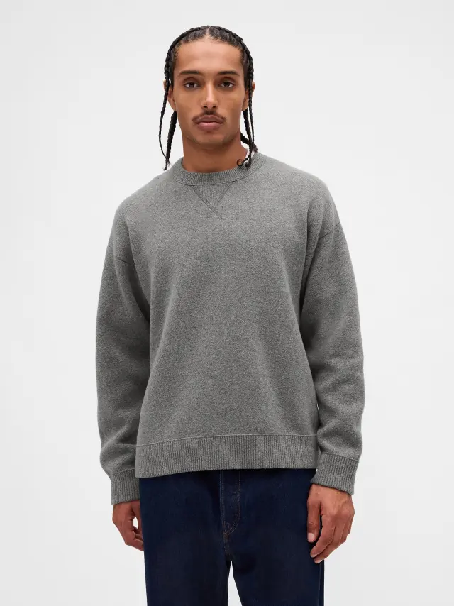 Heavyweight CashSoft Πουλόβερ με Στρογγυλή Λαιμόκοψη CHARCOAL HEATHER