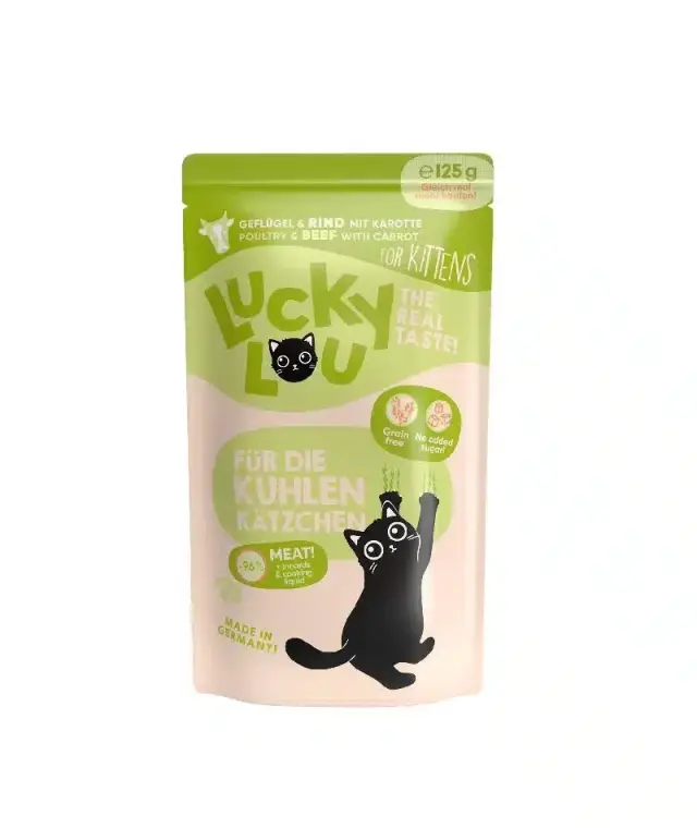 Lucky Lou LifeStage Kitten Πουλερικά & Βοδινό (με Καρότο) 125gr