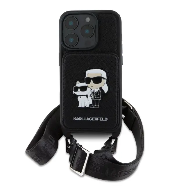 Karl Lagerfeld Saffiano Crossbody Strap Karl and Choupette Case for iPhone 16 Pro Black 2