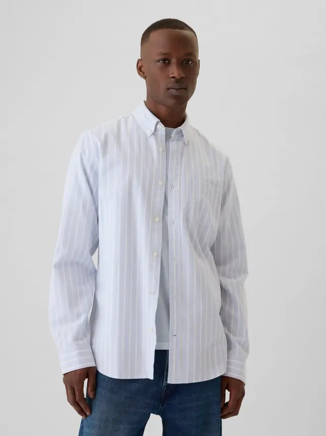 Άσπρο Oxford Πουκάμισο σε Standard Fit light blue stripe - S