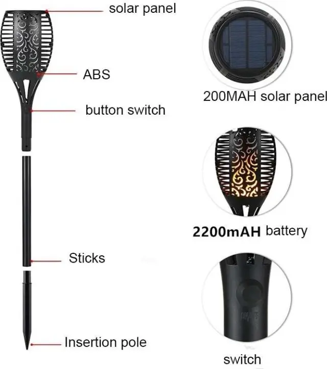 Σετ 1+1 δώρο ηλιακό φωτιστικό LED με εφέ φλόγας & αισθητήρα φωτός εξωτερικού χώρου XF-6006 3