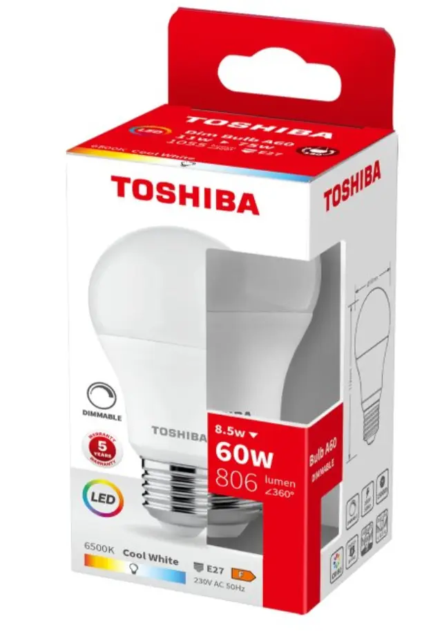 Toshiba LED A60 E27 8.5W 6500K Dimmable (DELS-BLC48P5A8DE51)