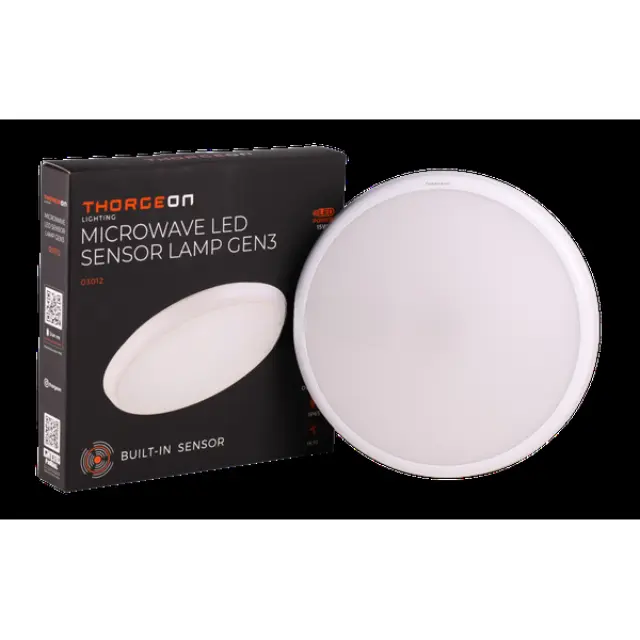 SLIM Circular Microwave Sensor LED Lamp GEN3 15W 3000K/4000K/6000K 1500Lm 4-16m IP65 IK10