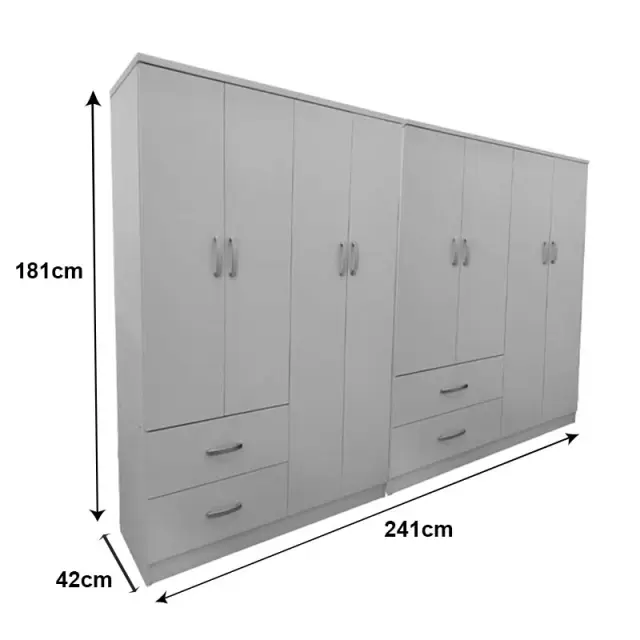 Ντουλάπα οχτάφυλλη Athos pakoworld λευκή 241x42x181εκ 3