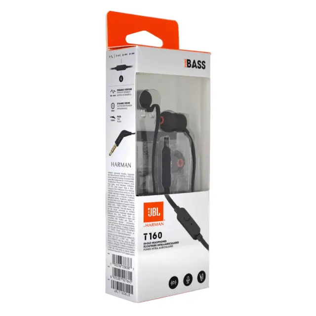 Hands Free JBL Tune 160 In-ear 3.5mm 9mm Dynamic Driver Pure Bass Sound με Μικρόφωνο JBLT160BK 1.2m Μαύρα 2