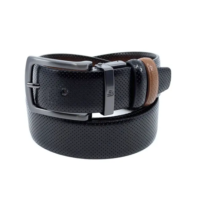ΔΕΡΜΑΤΙΝΗ ΖΩΝΗ DOUBLE SIDED BLACK TAN ΜΕ DARK NICKEL ΠΟΡΠΗ 3