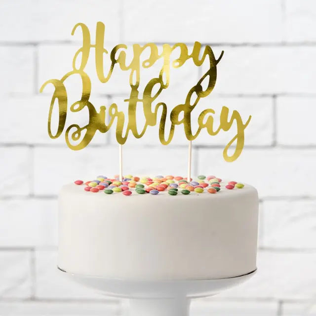 PartyDeco Cake Topper - Happy Birthday - Χρυσό 2
