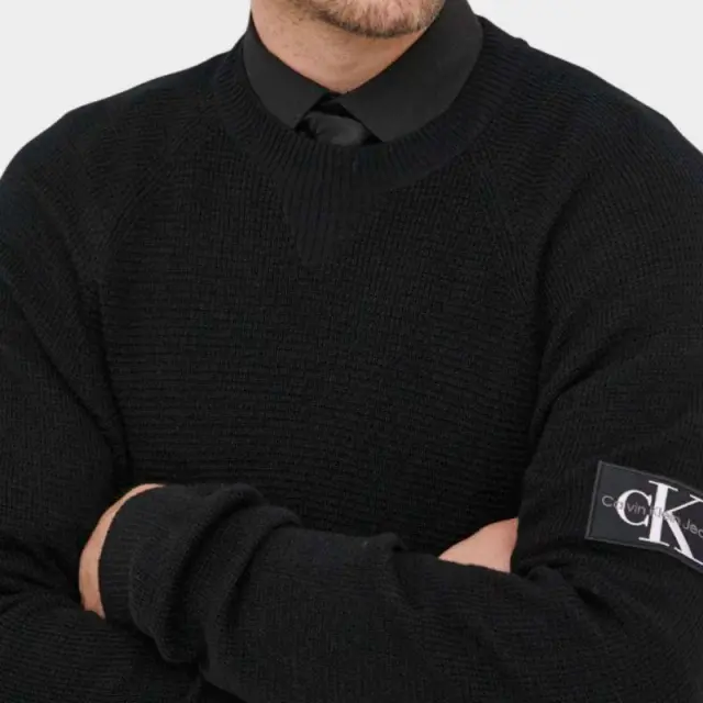 Calvin Klein - Ανδρικό Πουλόβερ Μάλλινο Regular Fit J30J325092-BEH Μαύρο - 2XL 2