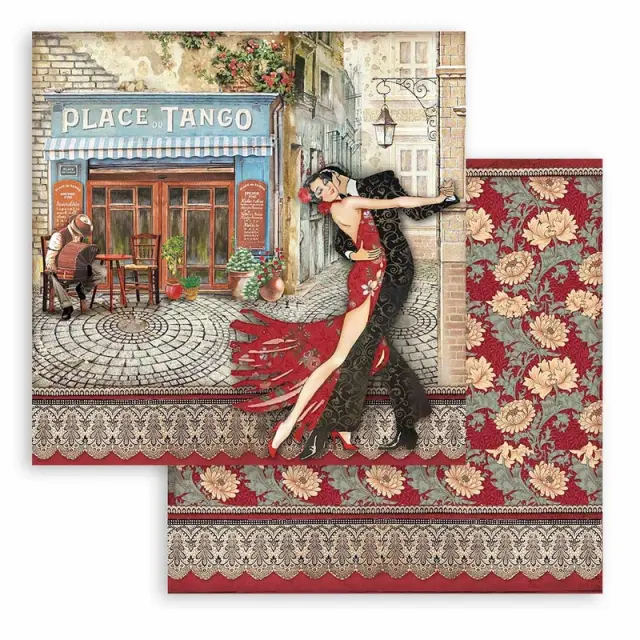 Χαρτί scrapbooking διπλής όψης 30x30cm Stamperia, Desire, Place of Tango