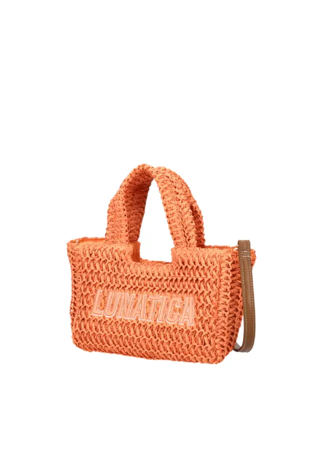LE PANDORINE - Soley small raffia handbag with orange lettering 2