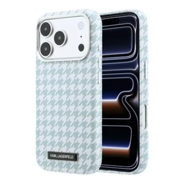 Karl Lagerfeld PU Houndstooth Resin Plate MagSafe Case for iPhone 17 Pro Blue