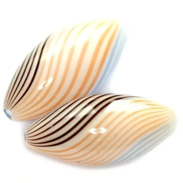Χάντρα Γυάλινη Κούφια Oval Blue Black Orange 25x12mm - 2τεμ