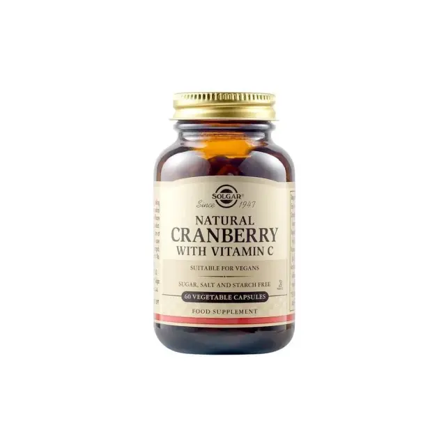 Solgar Natural Cranberry with Vitamin C Συμπλήρωμα Διατροφής με Κράνμπερι και Βιταμίνη C για την Προστασία του Ουροποιητικού Συστήματος, 60 φυτικές κάψουλες