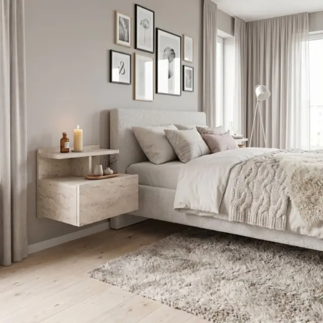 Κομοδίνο επιτοίχιο Mislina Megapap χρώμα travertine 40x33,2x32εκ. 2