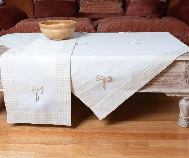 τραπεζομάντηλα (140cm x 180cm) bow ivory/καφέ - -