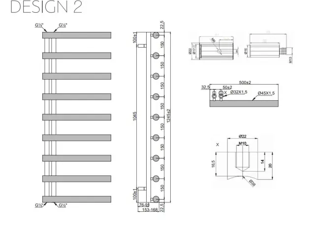 Θερμαντικό σώμα μπάνιου Χρωμέ DESIGN 2 KARAG 16,8x50x124,5cm 2