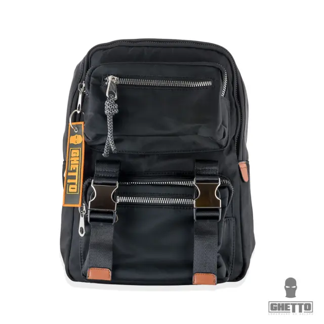 Ghetto Medium Black Urban Utility Backpack with Multi-Pocket Design