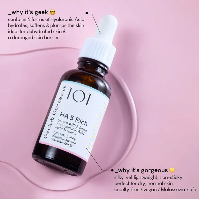 Geek & Gorgeous 101 HA5 Serum Rich Ενυδατικός Ορός Προσώπου με 5 Μορφές Υαλουρονικού Οξέος, 30ml 3