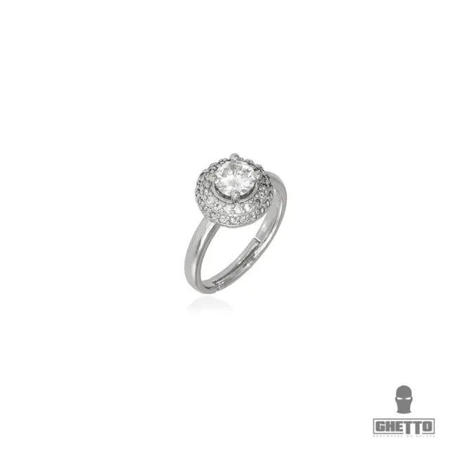 Ghetto Diamond Shaped CZ Gemstone Adjustable Ring Silver