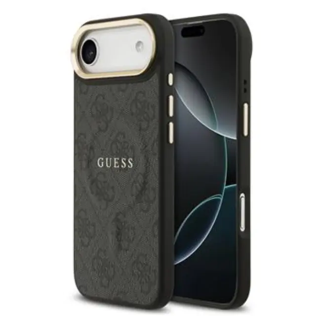 Guess PU Leather 4G Gold Frame MagSafe Case for iPhone Air Black