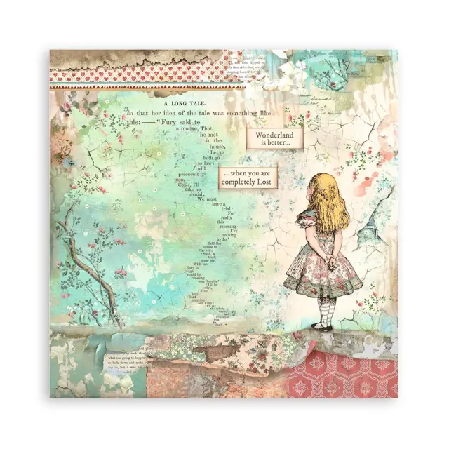 Τυπωμένο ύφασμα Stamperia, 30x30cm, 4 τεμ, Alice Forever 2