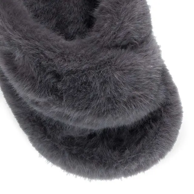 Parex Γυναικείες Παντόφλες Σπιτιού Ανοιχτές Fluffy, Χρώμα Γκρι 3