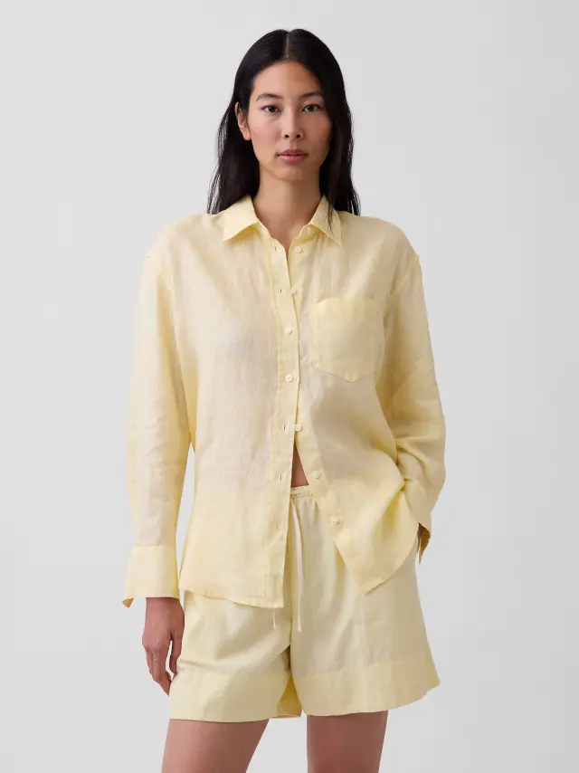 Γυναικείο Πουκάμισο Oversized απο 100% Λινό Ύφασμα Maize yellow - XL