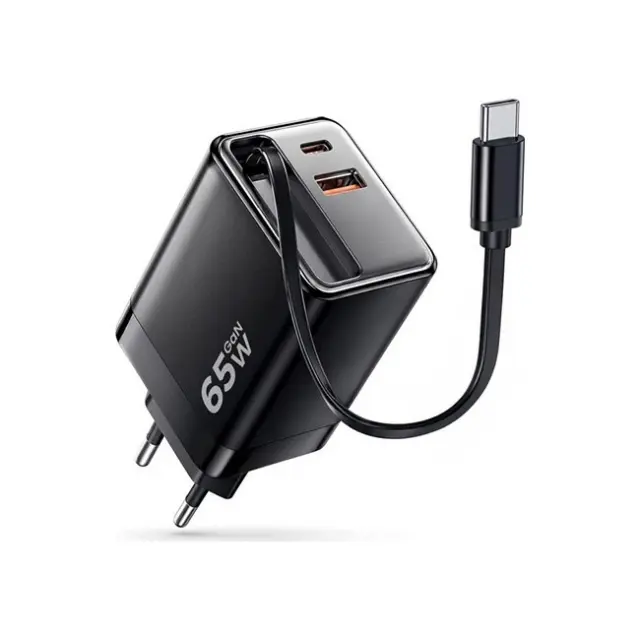Teltech Φορτιστής 65W 1x USB-C 1x USB-A Black (038600)