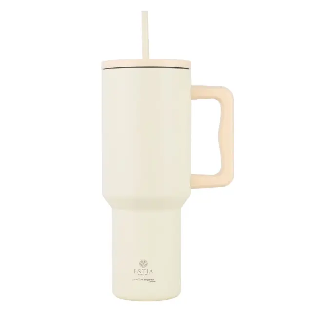 Estia Θερμος Straw Tumbler XL Save The Aegean Lily White 1200 ml