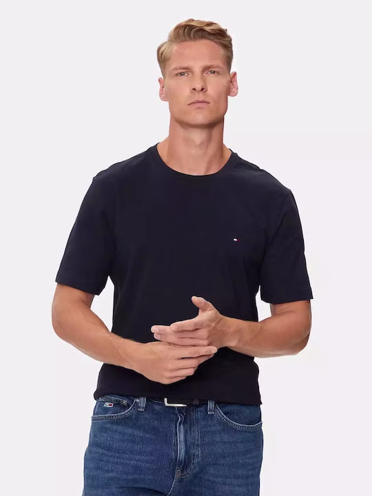 Tommy Hilfiger Ανδρικό Μπλέ T- Shirt Με Λαιμόκοψη Μπλε Σκούρο - 3XL