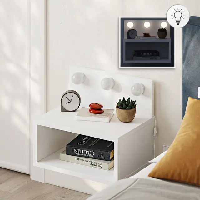 Κομοδίνο επιτοίχιο Treo Megapap με LED χρώμα λευκό 40x30x33,8εκ.