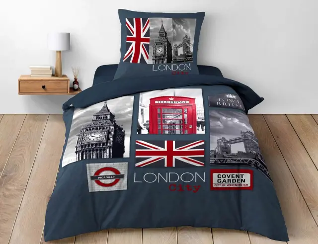 Σετ Μονή Παπλωματοθήκη & Μαξιλαροθήκη City London Douceur d'intérieur από βαμβάκι 42TC, με διαστάσεις 140x200cm 1641617