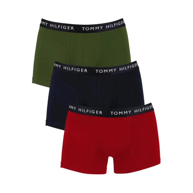 Tommy Hilfiger Ανδρικό Boxer Essential Logo Waistband Trunks - Τριπλό Πακέτο, Χρώμα Blzr Red-Desert Sky-Golfway Gr - S
