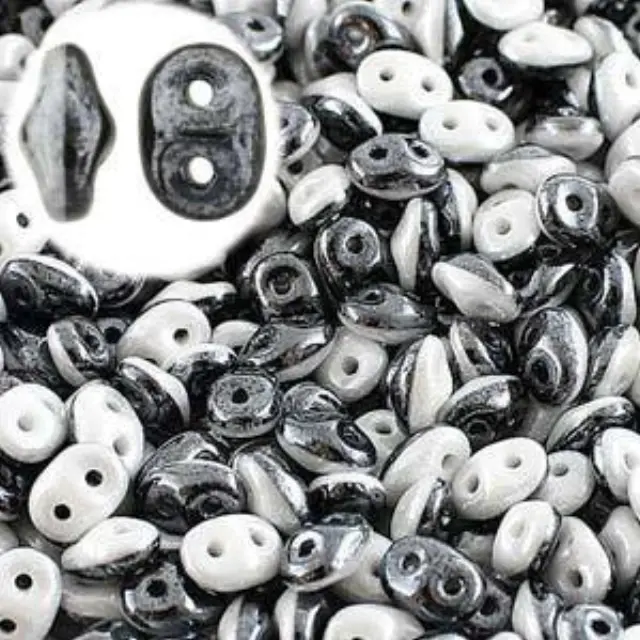 Χάντρα Superduo - Duets Black/White Luster - 2.5x5mm ~7gr