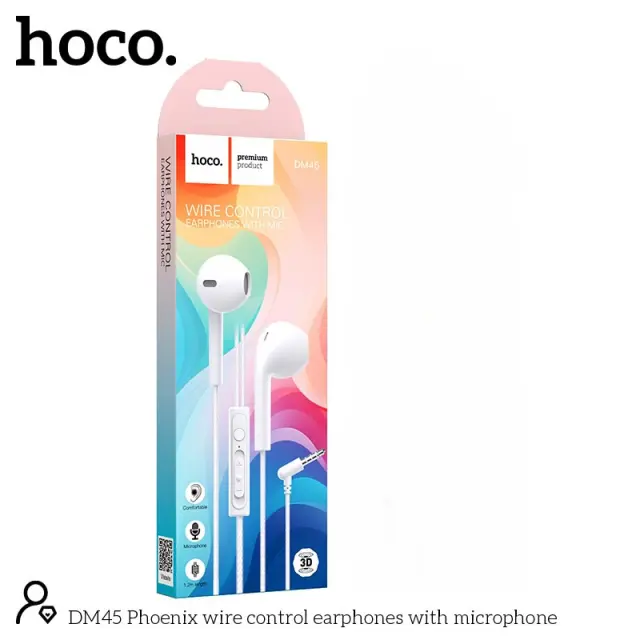 Hands Free Hoco. DM45 Phoenix Earphones Stereo 3.5mm με Μικρόφωνο και Πλήκτρο Λειτουργίας 1.2m Λευκά 3