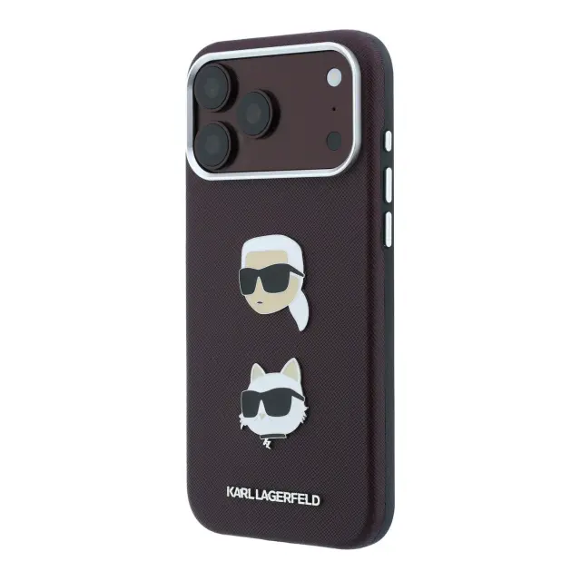 Karl Lagerfeld PU Semi Wrap Saffiano K&CH Heads Case for iPhone 18 Pro Burgundy 2