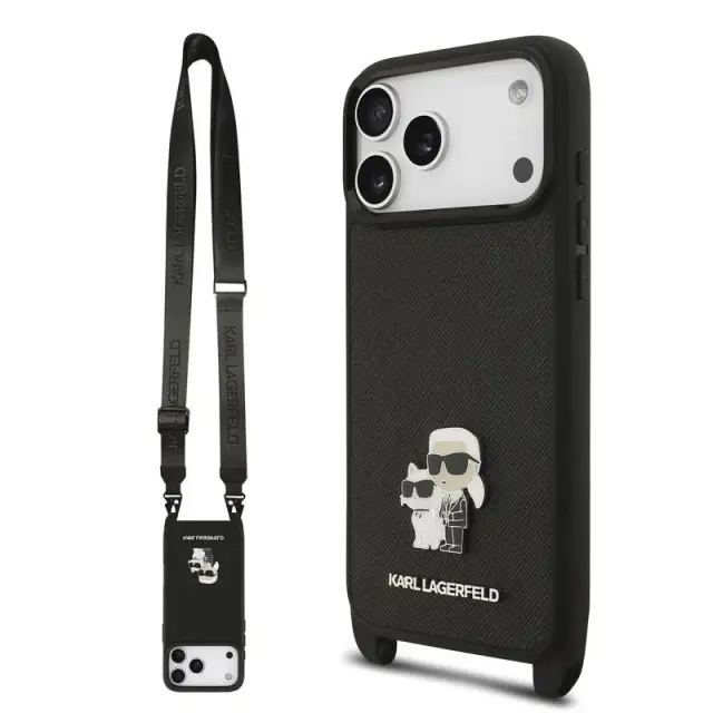 Karl Lagerfeld® Saffiano Back Cover με Λουράκι για iPhone 17 Pro Max/18 Pro Max-Μαύρο