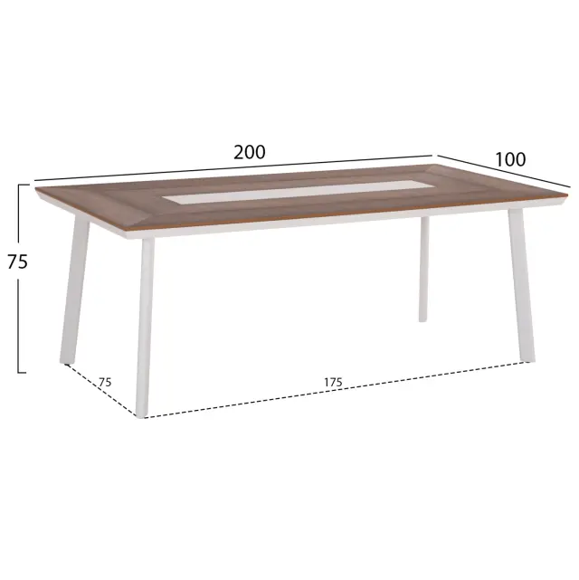 Τραπέζι αλουμινίου Taber λευκό με Polywood Top 200x100x75 εκ 2