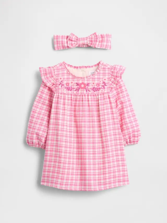 Βρεφικό Καρό Φόρεμα Σετ Phoebe pink