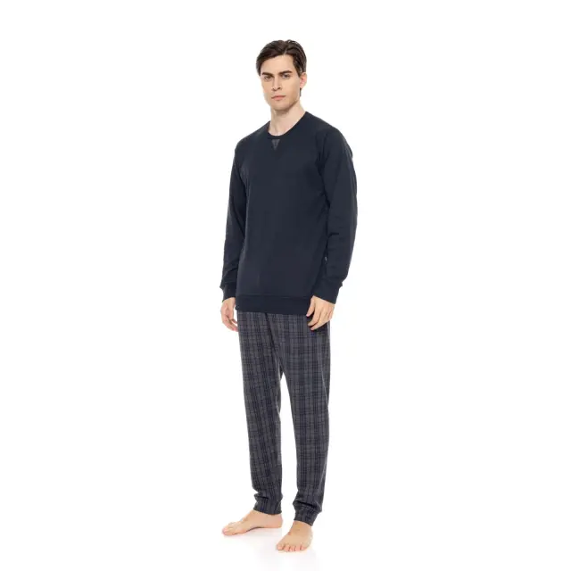 Ανδρική Πυτζάμα Jacquard Blue-Grey Plaid W-M700 Τύπος Ulisse 2