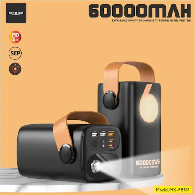 Moxom MX-PB131 Power Bank 60000mAh 22.5W με 3 Θύρες USB-A και 2 Θύρες USB-C Μαύρο 2
