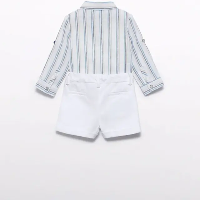Baby 6 μηνών έως 4 ετών Σετ βερμούδα πουκάμισο ριγέ ναυτικό μπλε 3
