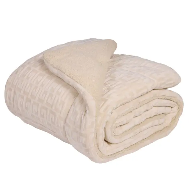 Κουβερτοπάπλωμα 220x240 Υπέρδιπλο 720gsm Fleece Sherpa Das Home 1394 Beige 100% Πολυέστερ 3