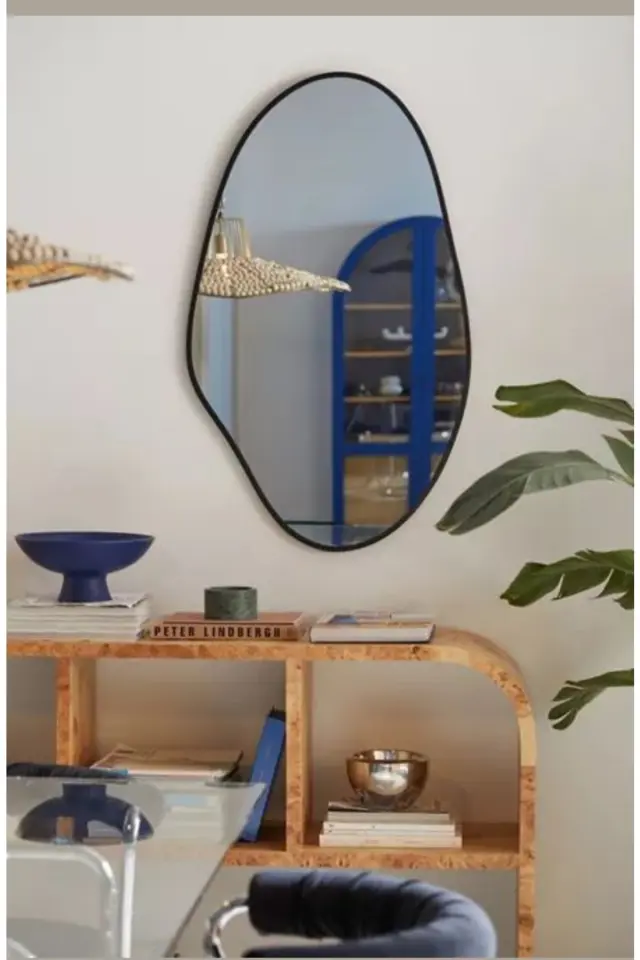 Stewehome Ασύμμετρος διακοσμητικός καθρέφτης τοίχου με χρυσό πλαίσιο Λευκό 75x50 cm