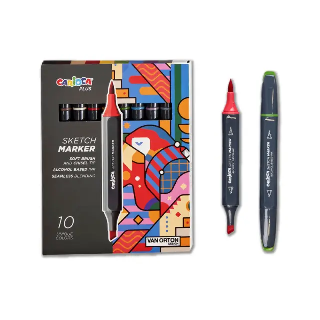 Carioca Plus Sketch Marker Μαρκαδόροι Αλκοόλης με Διπλή Μύτη (Soft Brush & Chisel Tip) 10τμχ 45241