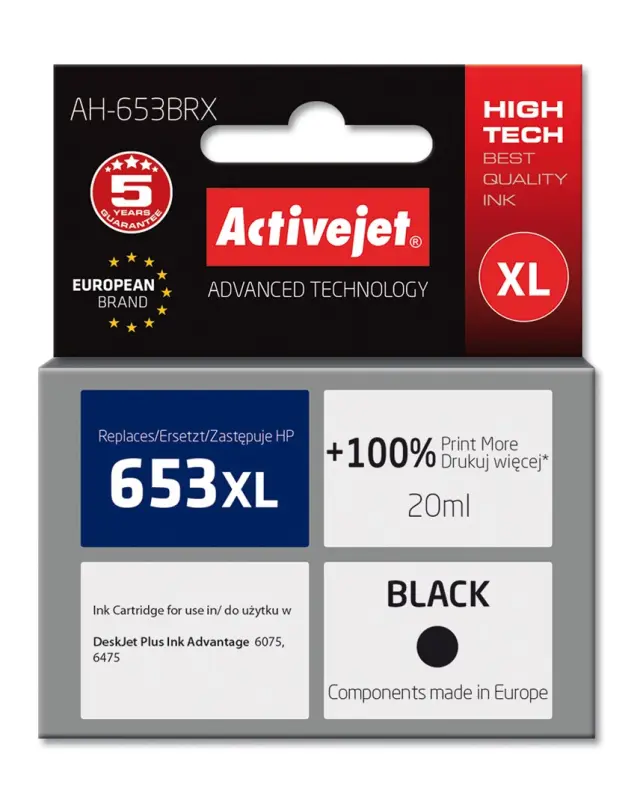 Activejet AH-653BRX ink (replacement for HP 653XL 3YM75AE Premium 720 pages black)