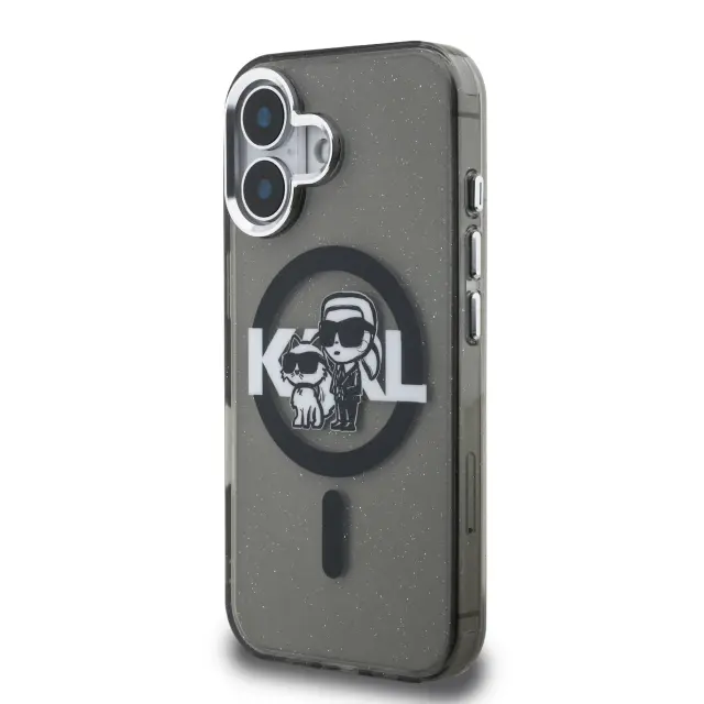 Karl Lagerfeld IML Glitter Karl and Choupette Sketch MagSafe Case for iPhone 16 Black 2